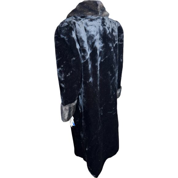 Boulevard East Faux Fur‎ Coat Black Beaver Trim Long Vintage Size Small 6-8 - Picture 3 of 13